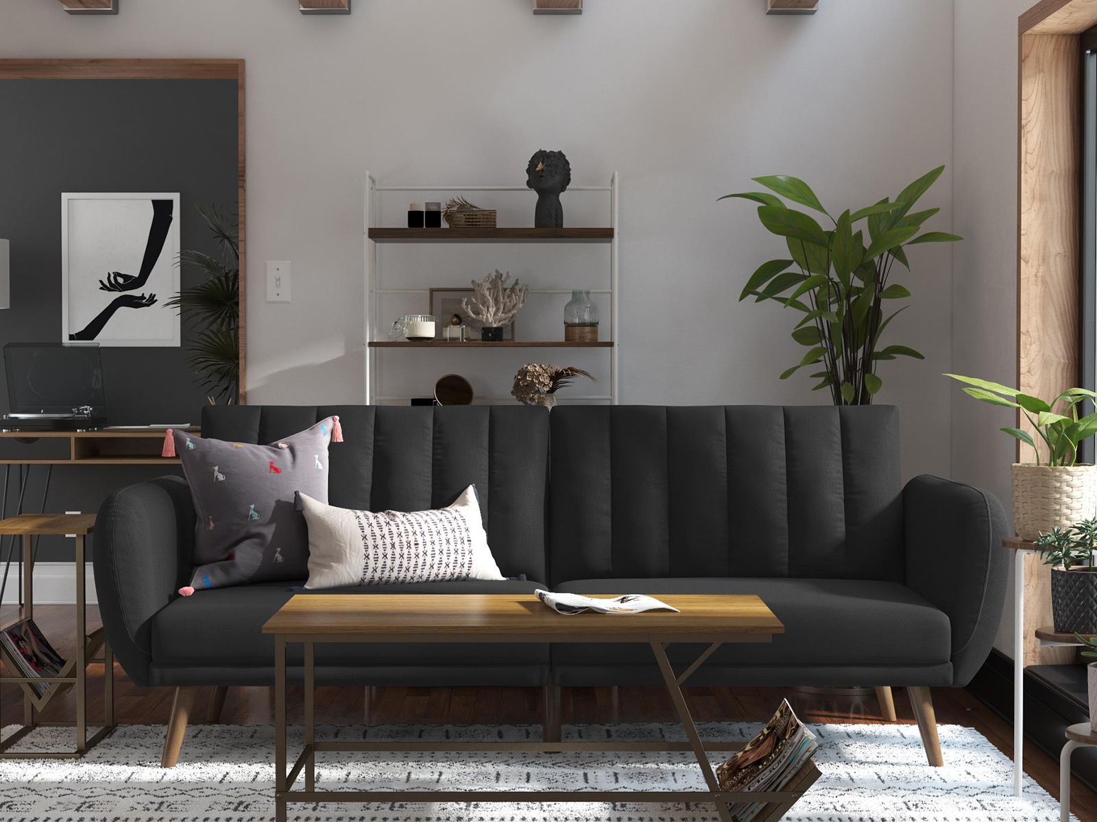 Novogratz Futon | Convertible Sofa & Couch | Linen | Dark Gray | Brittany